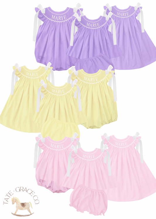 Spring Pastels Custom Name Smock Collection (Yellow)