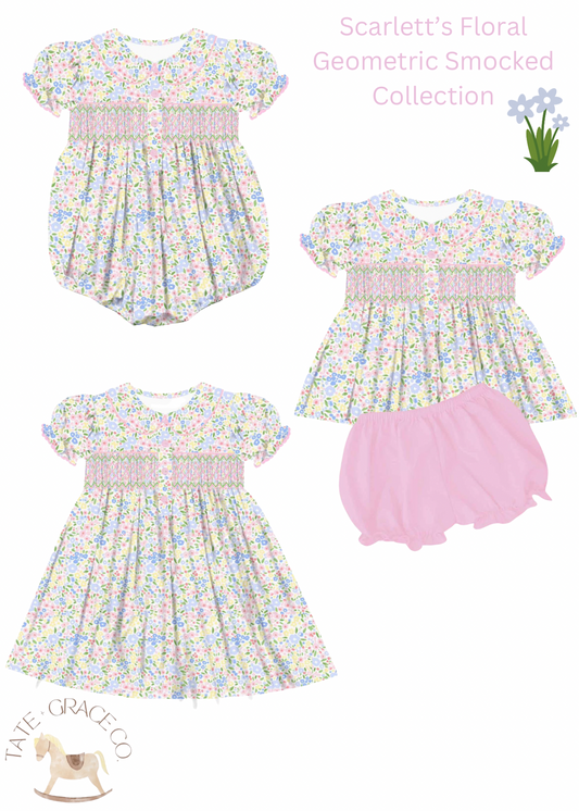 Scarlett’s Floral Geometric Smocked Collection