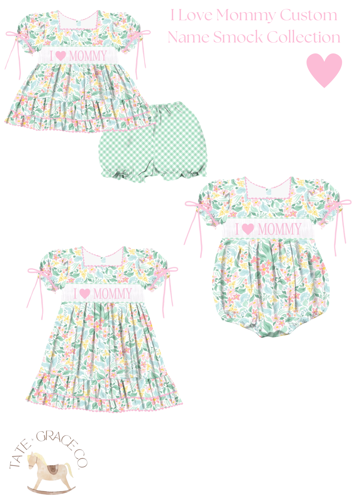 I Love Mommy Custom Name Smock Collection (Girls)